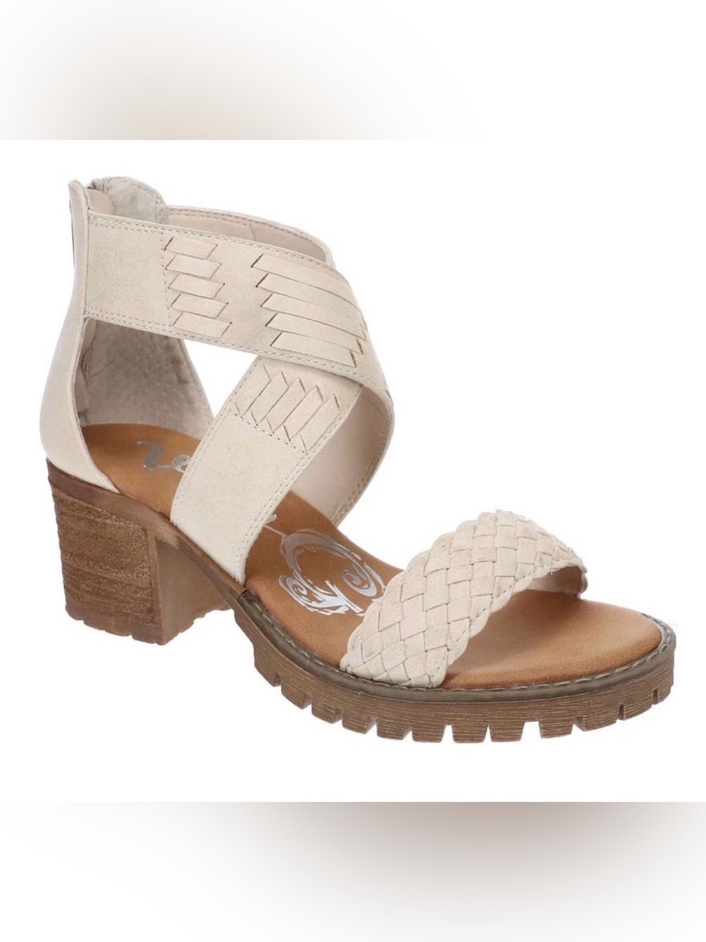 Very G Braided Crisscross Block Heel Sandal - Cream - New!!